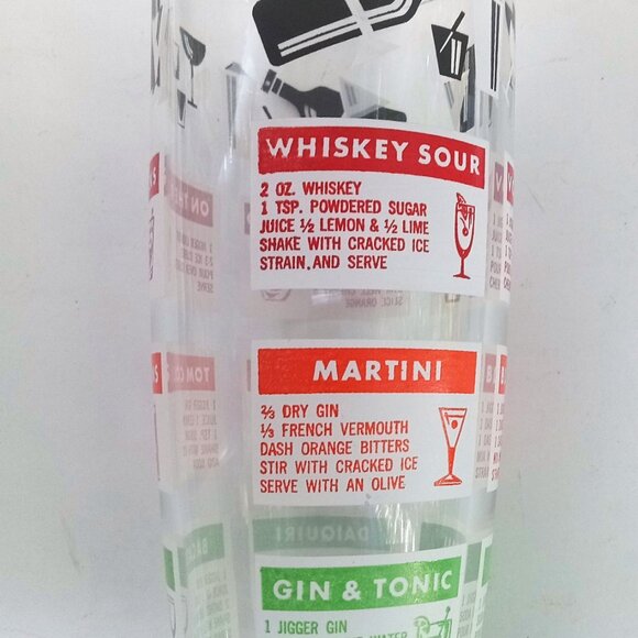 Mid-Century Cocktail Shaker Mixer By Hazel Atlas With 12 Recipes 1950's VTG 9" - Picture 9 of 14